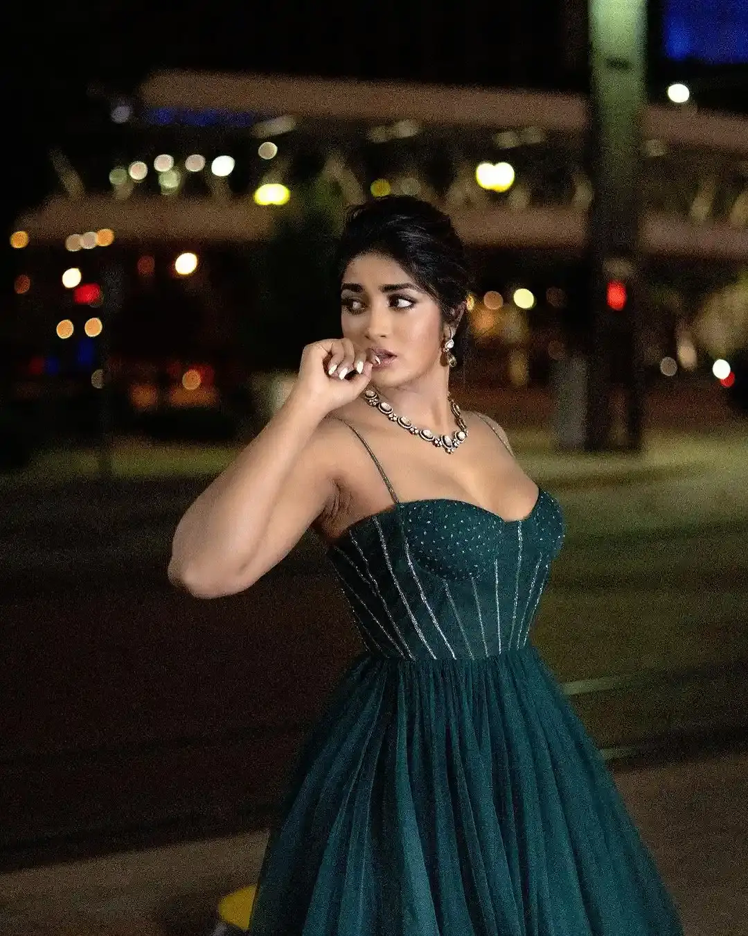 HYDERABAD GIRL DIMPLE HAYATHI IN BEAUTIFUL LONG GREEN GOWN 4